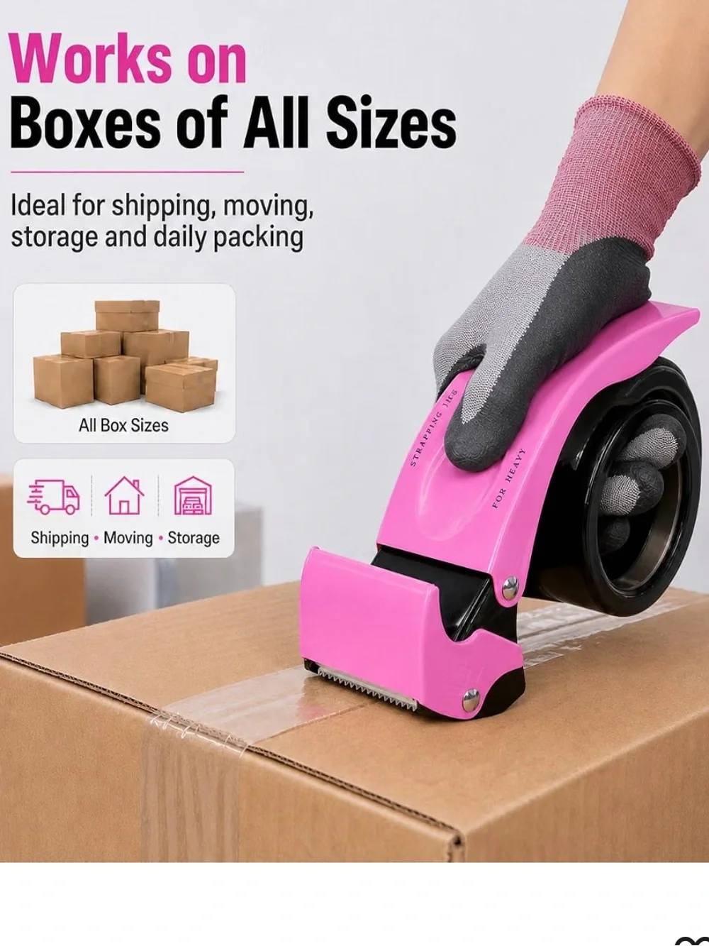 PROSUN Pink Tape Dispenser w Cutter for Shipping